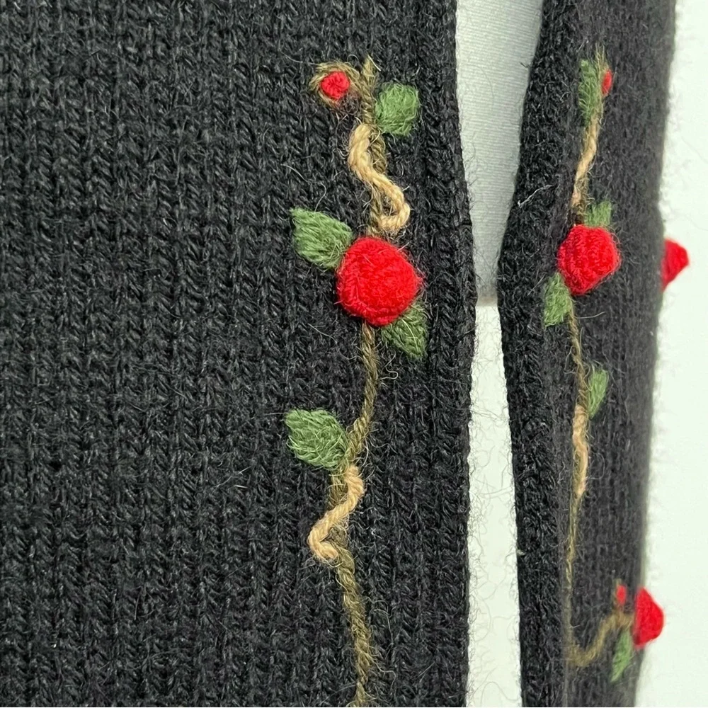 Neckworks Women's Alpaca Blend Knit Scarf Rose Embroidery Crochet Trim Peru